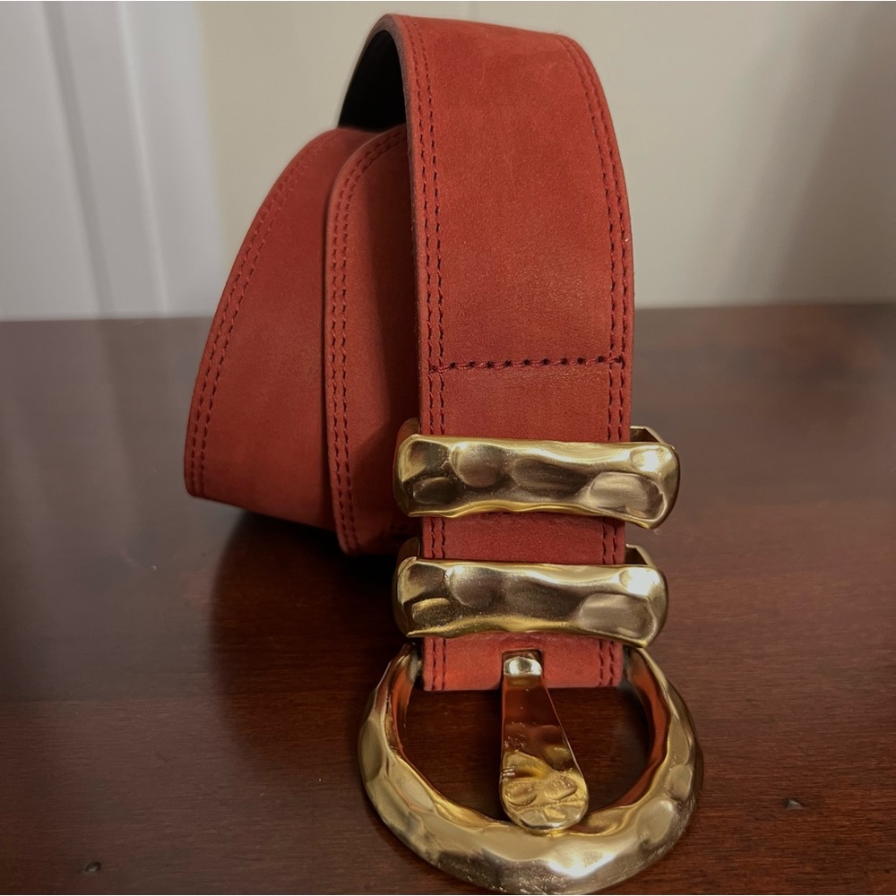 Express burnt orange leather belt gold buckle EUC - Picture 8 of 8